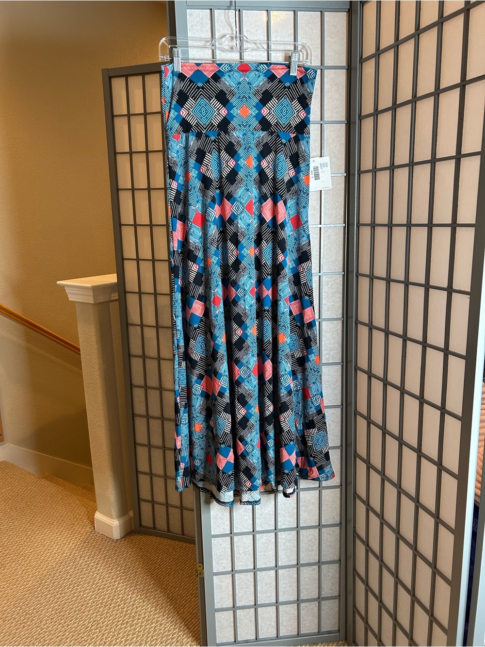NWT LuLaRoe Teal, Coral & Black Geometric Maxi Skirt